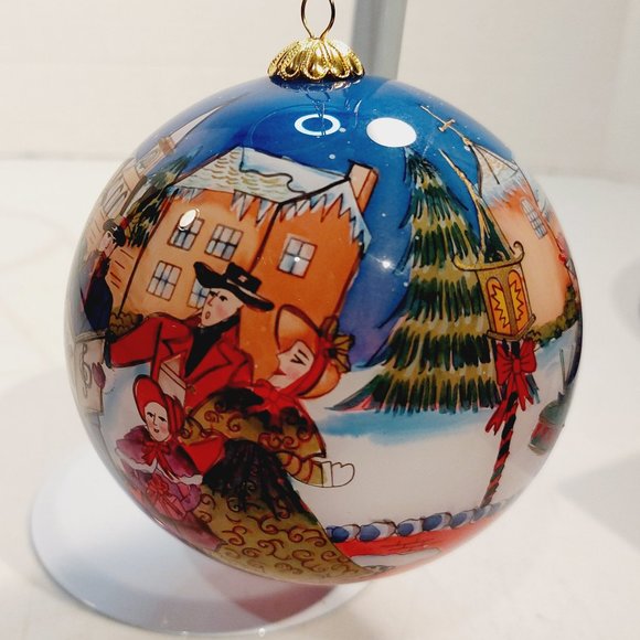 Pier 1 Li Bien large "Town Carolers" Reverse Painted Glass Christmas Ornament - Picture 2 of 8